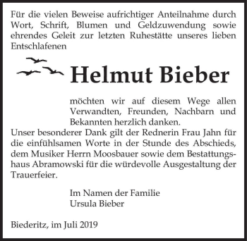 Traueranzeige von Helmut Bieber  von Magdeburger Volksstimme