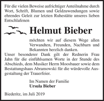 Traueranzeige von Helmut Bieber  von Magdeburger Volksstimme