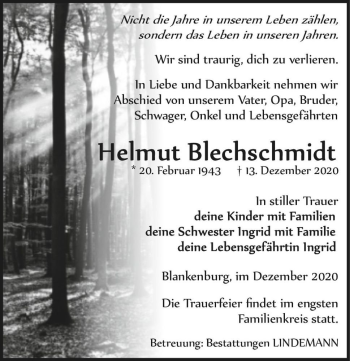 Traueranzeige von Helmut Blechschmidt  von Magdeburger Volksstimme