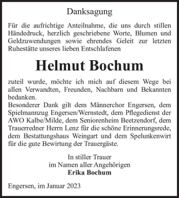 Traueranzeige von Helmut Bochum  von Magdeburger Volksstimme