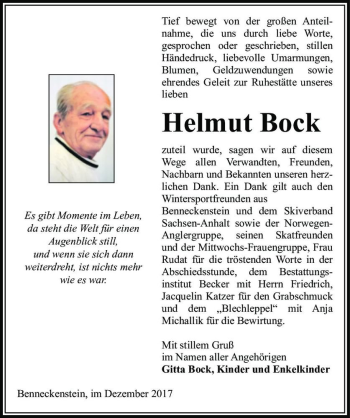 Traueranzeige von Helmut Bock  von Magdeburger Volksstimme