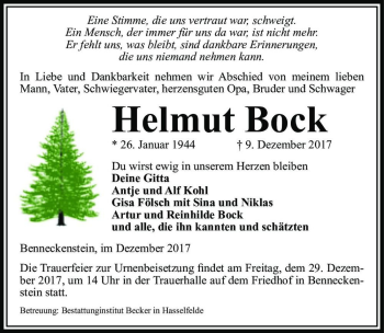 Traueranzeige von Helmut Bock  von Magdeburger Volksstimme