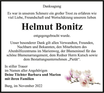 Traueranzeige von Helmut Bonitz  von Magdeburger Volksstimme