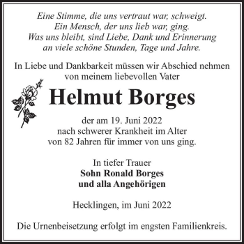 Traueranzeige von Helmut Borges  von Magdeburger Volksstimme