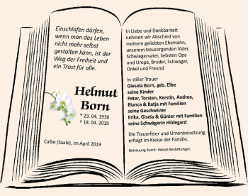 Traueranzeige von Helmut Born  von Magdeburger Volksstimme
