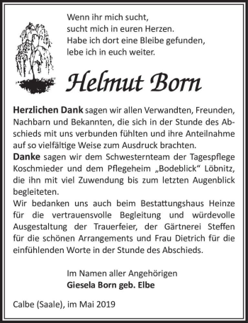 Traueranzeige von Helmut Born  von Magdeburger Volksstimme