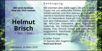 Traueranzeige von Helmut Brisch  von Magdeburger Volksstimme