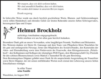 Traueranzeige von Helmut Brockholz  von Magdeburger Volksstimme