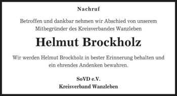Traueranzeige von Helmut Brockholz  von Magdeburger Volksstimme