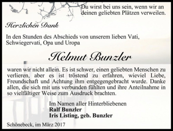 Traueranzeige von Helmut Bunzler  von Magdeburger Volksstimme