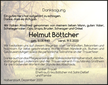 Traueranzeige von Helmut Böttcher  von Magdeburger Volksstimme