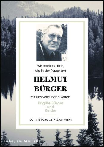 Traueranzeige von Helmut Bürger  von Magdeburger Volksstimme