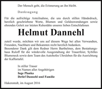 Traueranzeige von Helmut Dannehl  von Magdeburger Volksstimme
