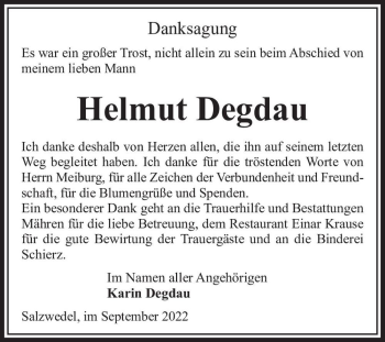 Traueranzeige von Helmut Degdau  von Magdeburger Volksstimme