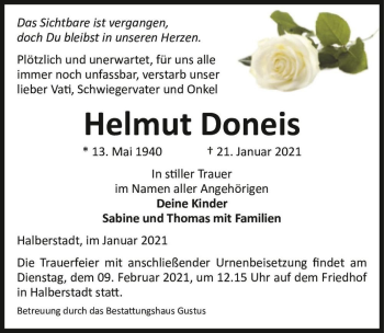 Traueranzeige von Helmut Doneis  von Magdeburger Volksstimme