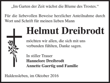 Traueranzeige von Helmut Dreibrodt  von Magdeburger Volksstimme
