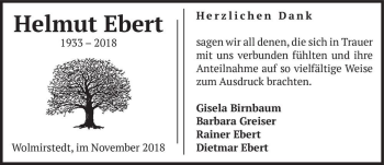 Traueranzeige von Helmut Ebert  von Magdeburger Volksstimme