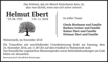 Traueranzeige von Helmut Ebert  von Magdeburger Volksstimme