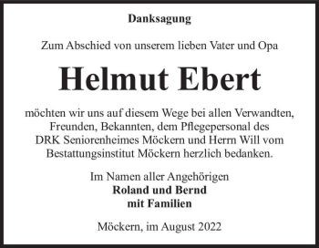 Traueranzeige von Helmut Ebert  von Magdeburger Volksstimme