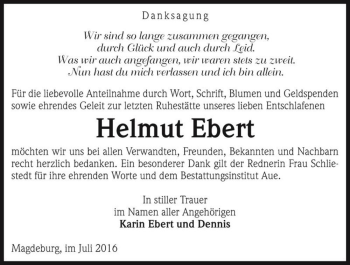 Traueranzeige von Helmut Ebert  von Magdeburger Volksstimme