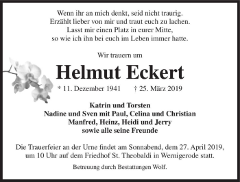 Traueranzeige von Helmut Eckert  von Magdeburger Volksstimme
