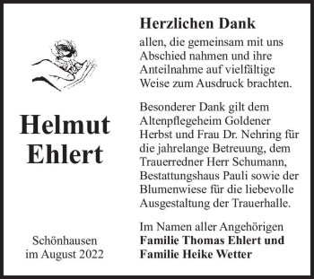 Traueranzeige von Helmut Ehlert  von Magdeburger Volksstimme