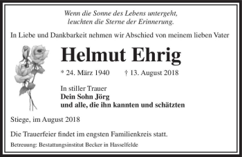 Traueranzeige von Helmut Ehrig  von Magdeburger Volksstimme