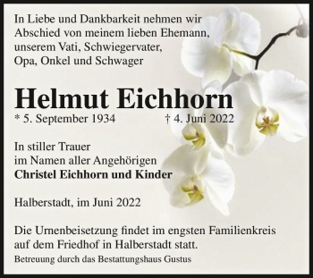 Traueranzeige von Helmut Eichhorn  von Magdeburger Volksstimme