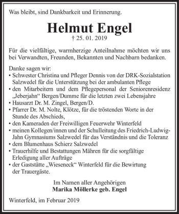 Traueranzeige von Helmut Engel  von Magdeburger Volksstimme