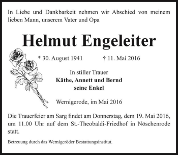 Traueranzeige von Helmut Engeleiter  von Magdeburger Volksstimme