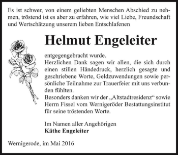 Traueranzeige von Helmut Engeleiter  von Magdeburger Volksstimme