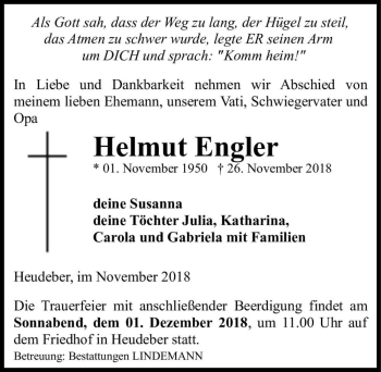 Traueranzeige von Helmut Engler  von Magdeburger Volksstimme