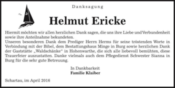 Traueranzeige von Helmut Ericke  von Magdeburger Volksstimme