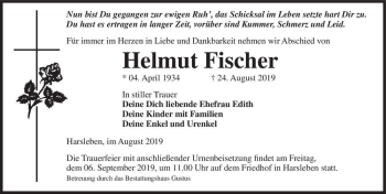 Traueranzeige von Helmut Fischer  von Magdeburger Volksstimme