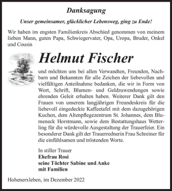 Traueranzeige von Helmut Fischer  von Magdeburger Volksstimme