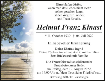 Traueranzeige von Helmut Franz Kinast  von Magdeburger Volksstimme