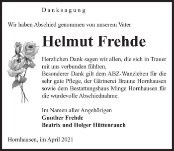 Traueranzeige von Helmut Frehde  von Magdeburger Volksstimme