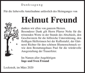 Traueranzeige von Helmut Freund  von Magdeburger Volksstimme