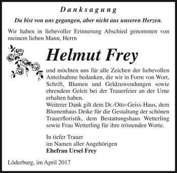 Traueranzeige von Helmut Frey  von Magdeburger Volksstimme