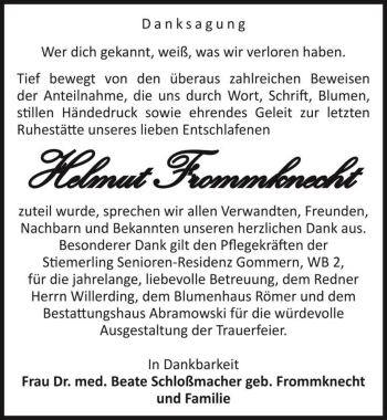 Traueranzeige von Helmut Frommknecht  von Magdeburger Volksstimme
