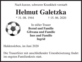 Traueranzeige von Helmut Galetzka  von Magdeburger Volksstimme