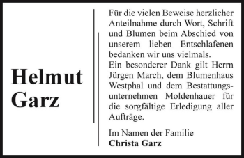 Traueranzeige von Helmut Garz  von Magdeburger Volksstimme