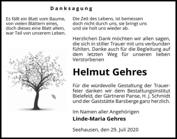 Traueranzeige von Helmut Gehres  von Magdeburger Volksstimme