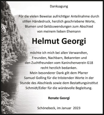 Traueranzeige von Helmut Georgi  von Magdeburger Volksstimme