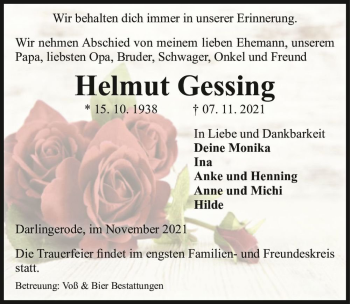 Traueranzeige von Helmut Gessing  von Magdeburger Volksstimme
