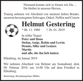 Traueranzeige von Helmut Gestering  von Magdeburger Volksstimme