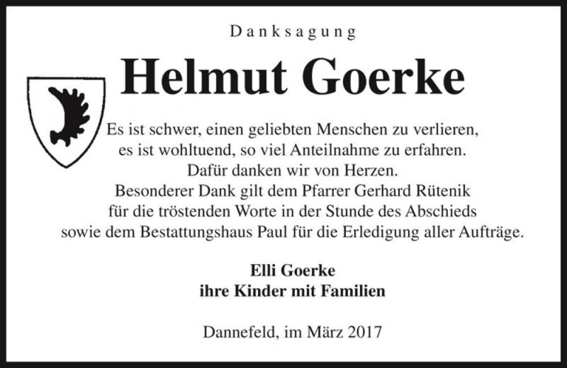  Traueranzeige für Helmut Goerke  vom 16.03.2017 aus Magdeburger Volksstimme