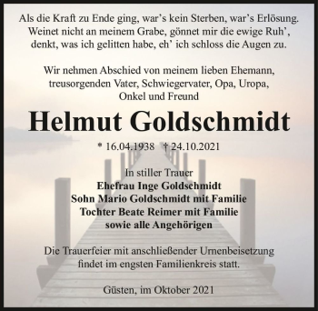 Traueranzeige von Helmut Goldschmidt  von Magdeburger Volksstimme