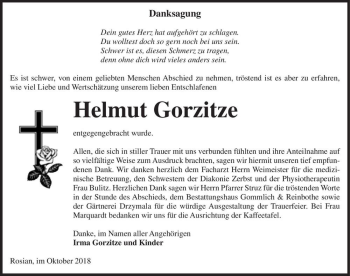 Traueranzeige von Helmut Gorzitze  von Magdeburger Volksstimme