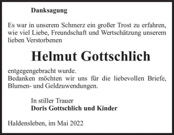 Traueranzeige von Helmut Gottschlich  von Magdeburger Volksstimme